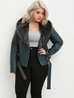 Forest Green pleather jacket F21+ 2XL
